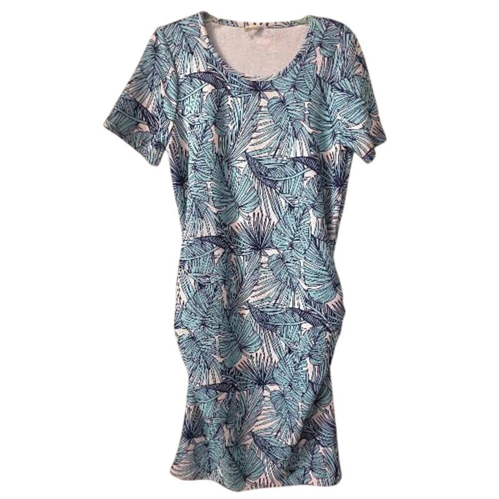 PinkBlush Tropical Palm Leaf Print Ruched Maternity Bodycon Dress Size L